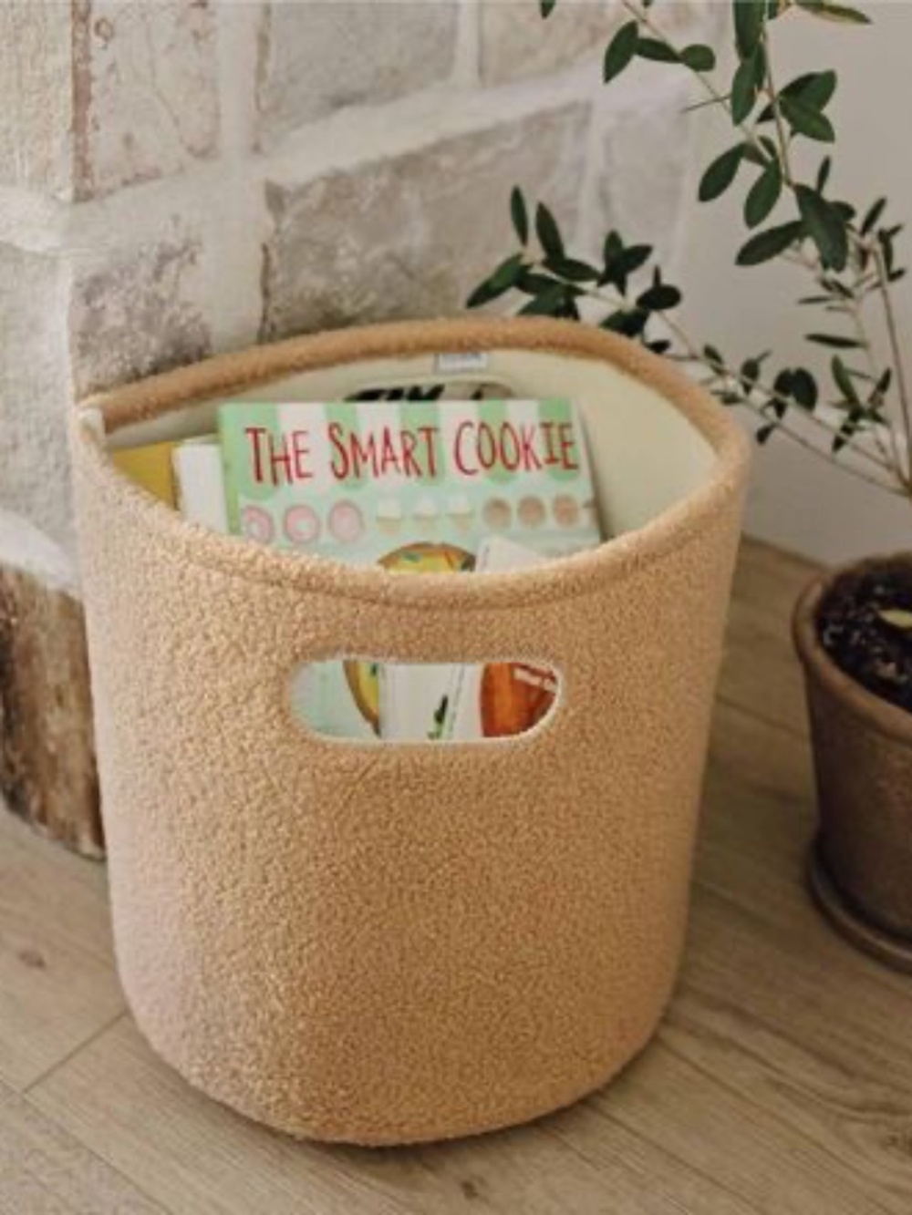 Brown Soft Laundry Basket Round | Cozy Blanket & Toy Storage Nursery Decor